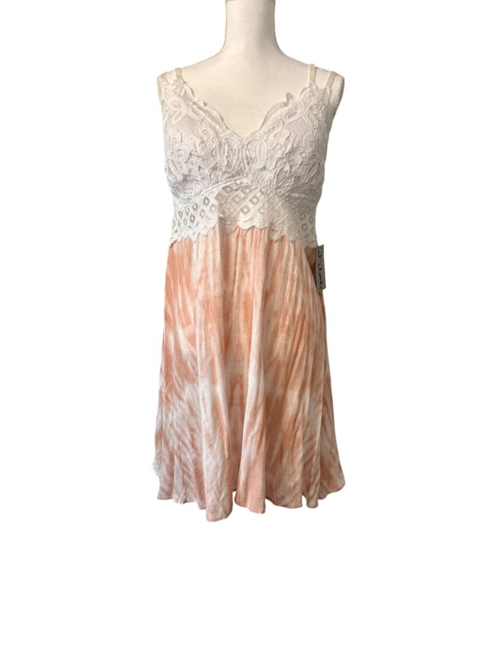Lace & Tie-Dye Sleeveless White Peach Boho Summer Beach Dress J For Justify 2X